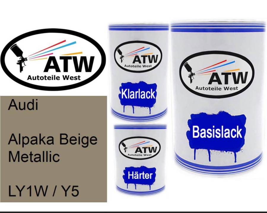 Audi, Alpaka Beige Metallic, LY1W / Y5: 500ml Lackdose + 500ml Klarlack + 250ml Härter - Set, von ATW Autoteile West.